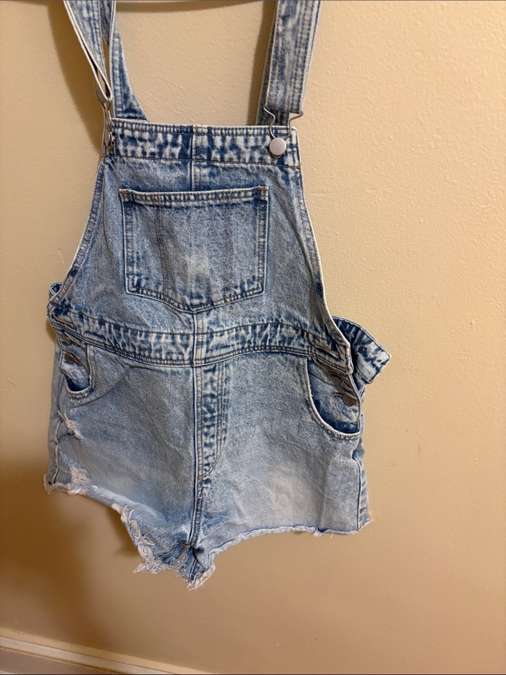 SHEIN Light Blue Distressed Denim Short Overalls